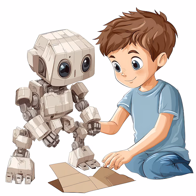 child playing with AI robot toy - Boy playing with robot toy | Premium AI-generated image