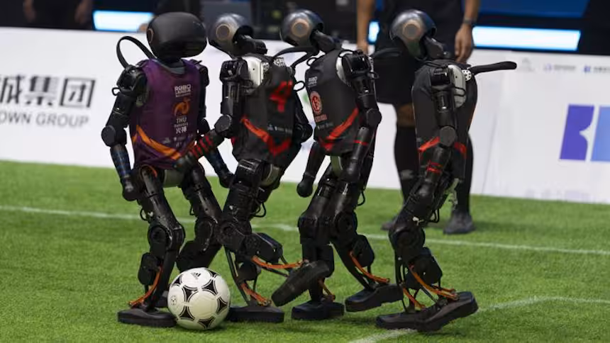 robotic soccer players - AI-powered robots play soccer match in China | story | Kids News