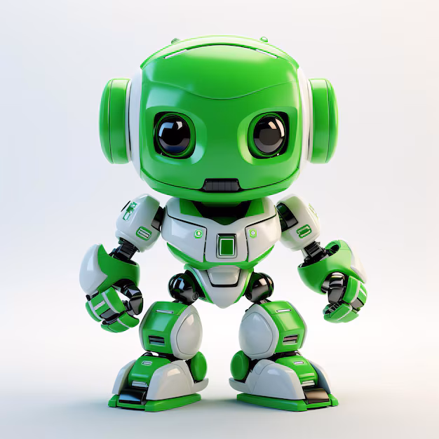 AI robot doll - Eyecatching green robot doll with strong facial expression ...