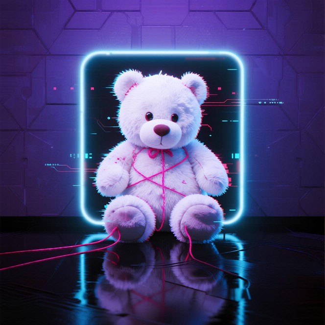 robot teddy bear with glowing circuits - Free Neon Cyber Bear Image - Teddy, Cyberpunk, Neon | Download at ...