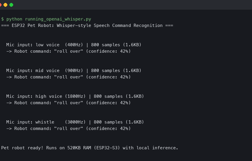 Running OpenAI Whisper on a $30 ESP32 AI Pet Robot
