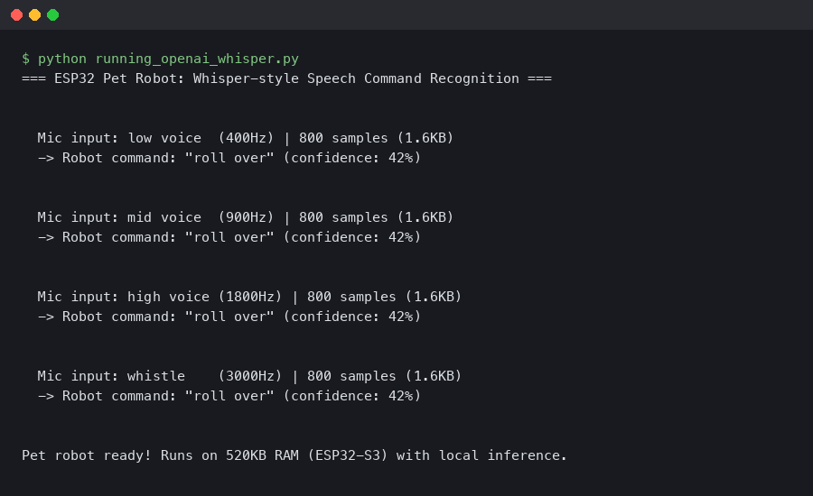 Running OpenAI Whisper on a $30 ESP32 AI Pet Robot