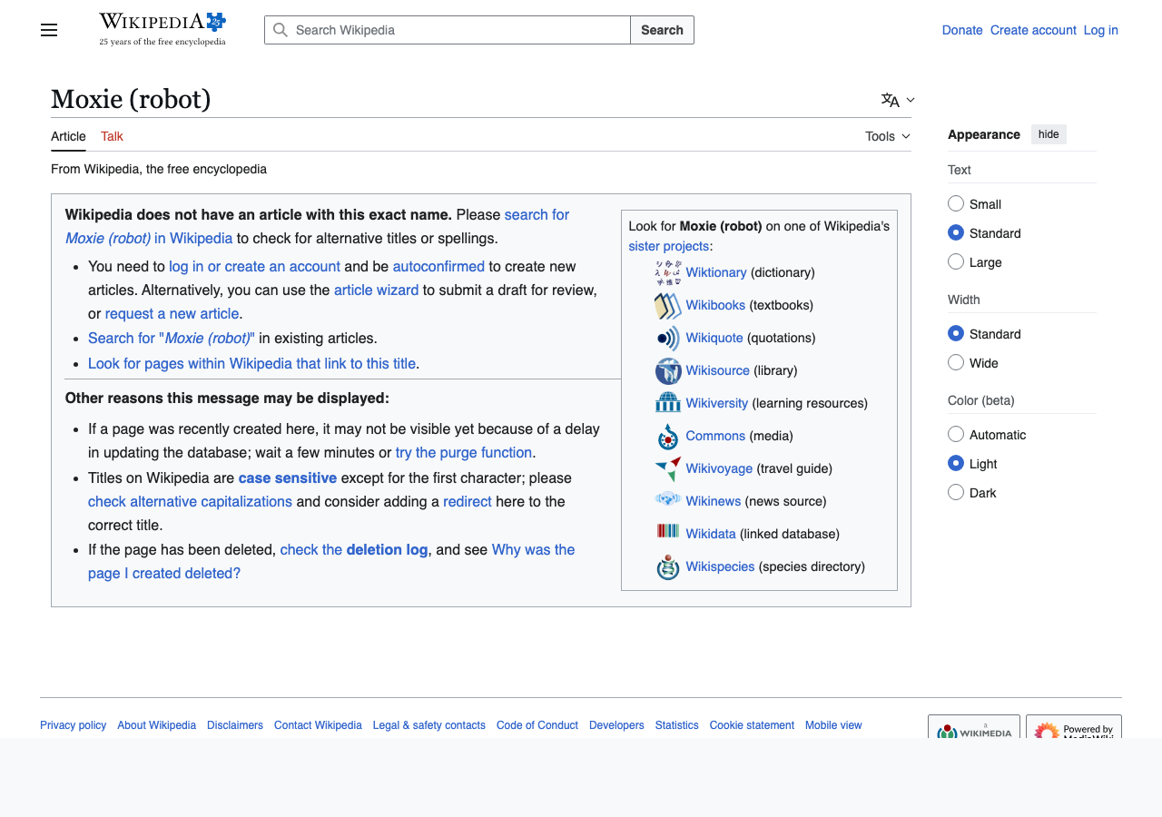 Wikipedia article for the Moxie robot