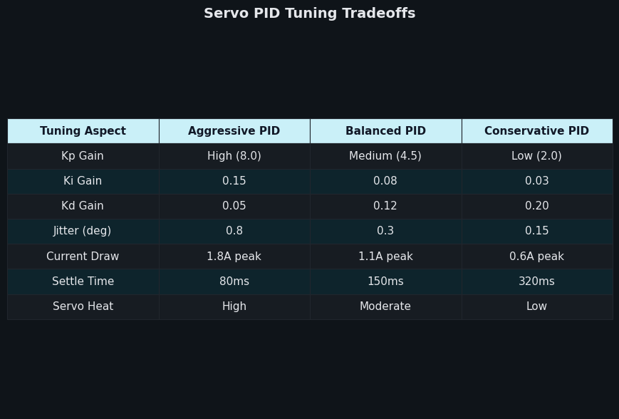 Comparison: Servo PID Tuning Tradeoffs